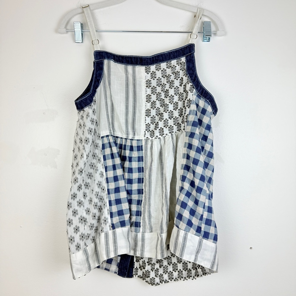 Anthropologie PILCRO Patchwork Button Front Cami Gingham Floral Boho Denim Trim - Picture 6 of 9